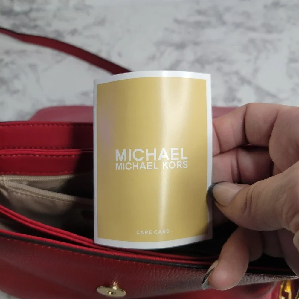 Michael Kors Red‎ Pebbled Leather Studded Flap Crossbody Bag Gold Hardware